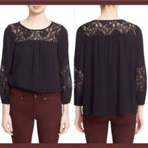 🕠 NWOT | Joie | Coastal Lace Inset Crepe Blouse | Black | XS